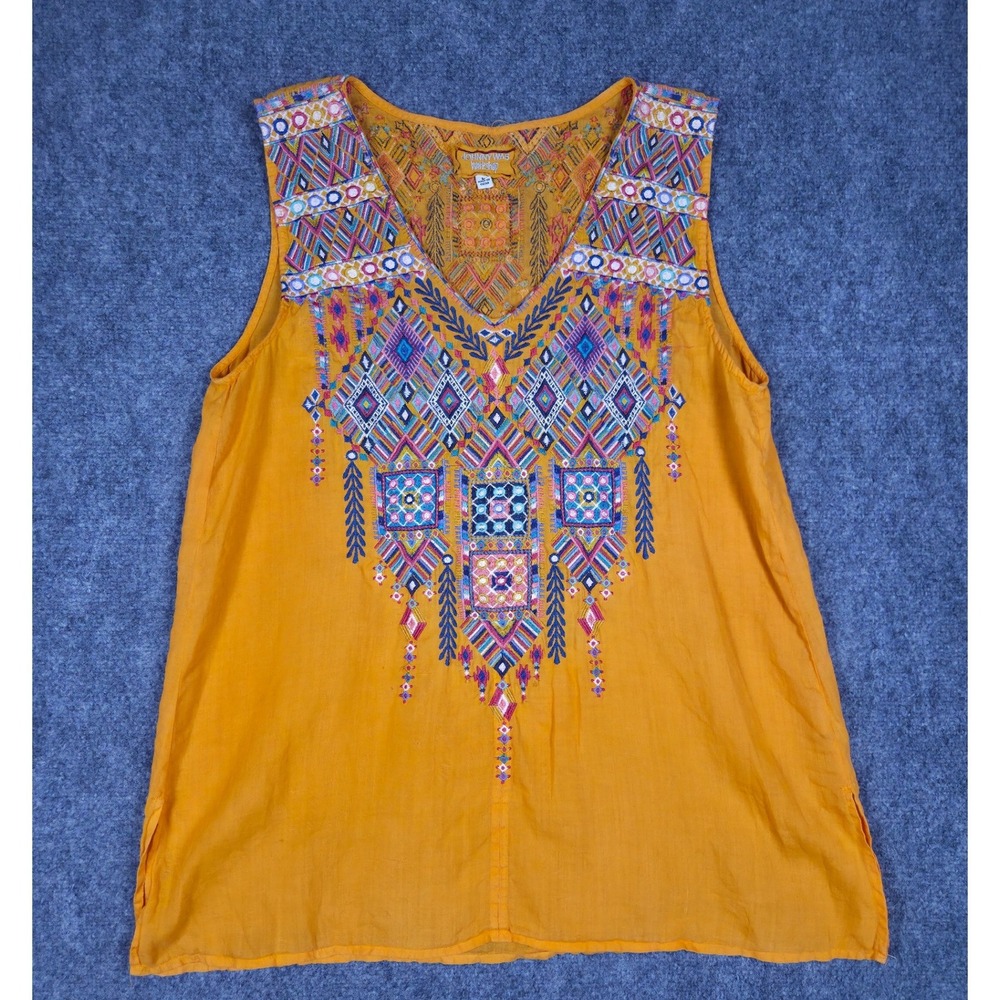 Johnny Was Workshop Tank Top Womens Medium Orange Embroidered Ramie W16619-4